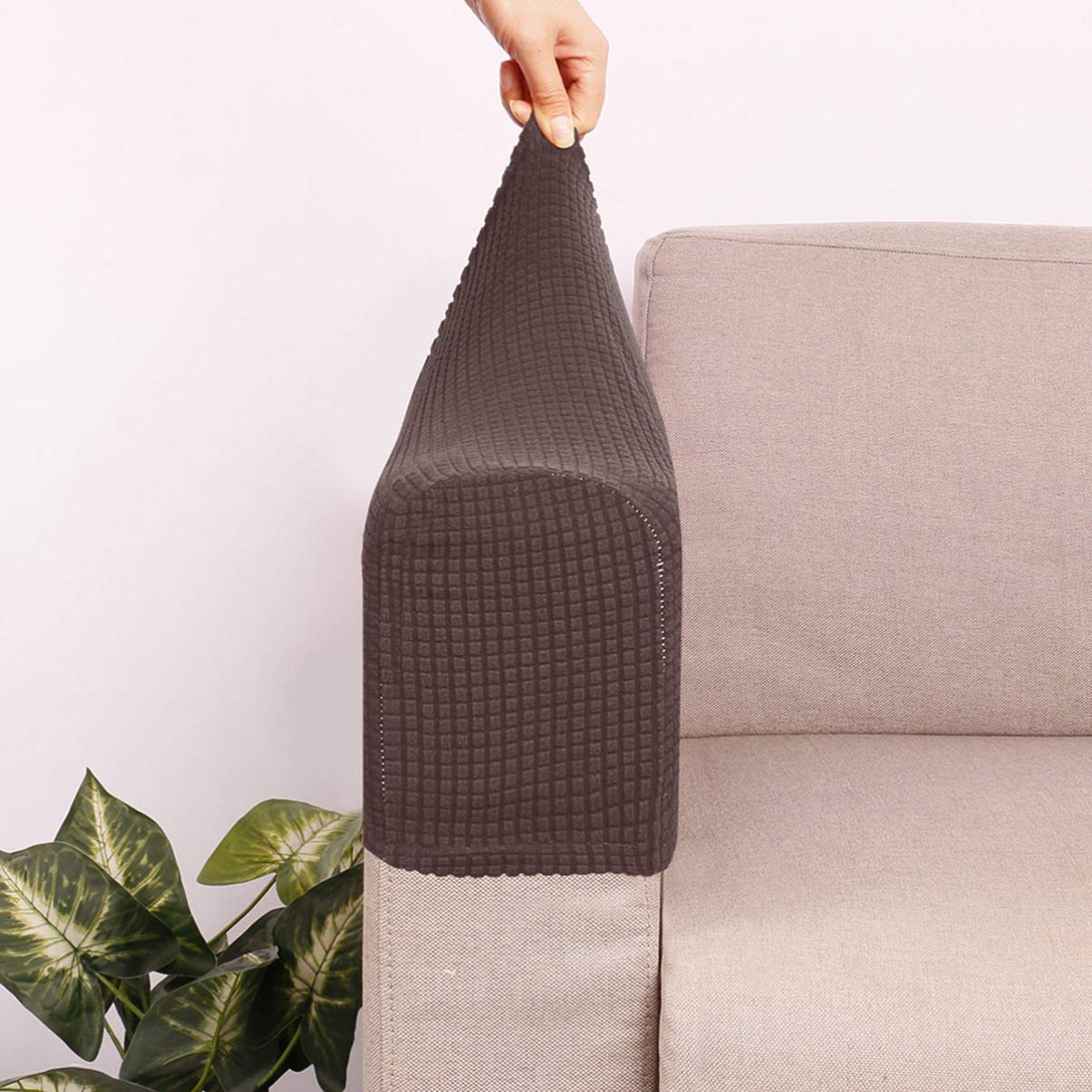 BESPORTBLE Chair Arm Protectors Sofa Armrest Cover Stretch Armchair Slipcover Protector Elastic Home Office Recliner Couch Cloth 2pcs (Dark Coffee)