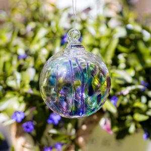 Luke Adams Glass | 3" Mini Glass Tree of Life | Handmade Ornament | Hanging Garden Gazing Ball | Indoor Outdoor Home Décor | (Sea Sky Violet)