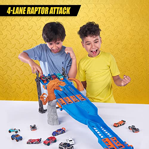 Metal Machines 4-Lane Raptor Attack Track Set Playset with Mini Racing Car by ZURU Cars Play Set Compatible with Other Brands