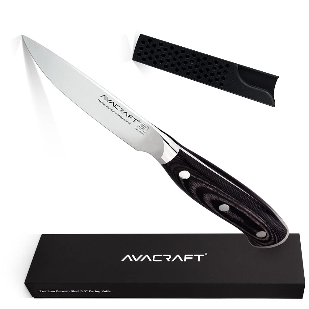 AVACRAFT Kitchen Paring Knife, High Carbon German 1.4116 Stainless Steel Knife, Cutting Chopping Carving Knife, Ergonomic Wooden Handle, 3.5 inch knife with Custom Storage Case