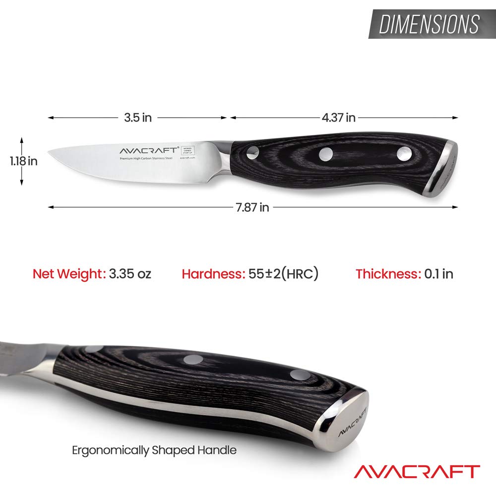 AVACRAFT Kitchen Paring Knife, High Carbon German 1.4116 Stainless Steel Knife, Cutting Chopping Carving Knife, Ergonomic Wooden Handle, 3.5 inch knife with Custom Storage Case