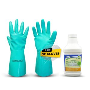 Klean Strip Green Odorless Mineral Spirits - Acrylic Paint Brush Cleaner- Clean Artistic Equipment - Thins Oil Based Paint - Available with Premium Quality Centaurus AZ Gloves-1 QT