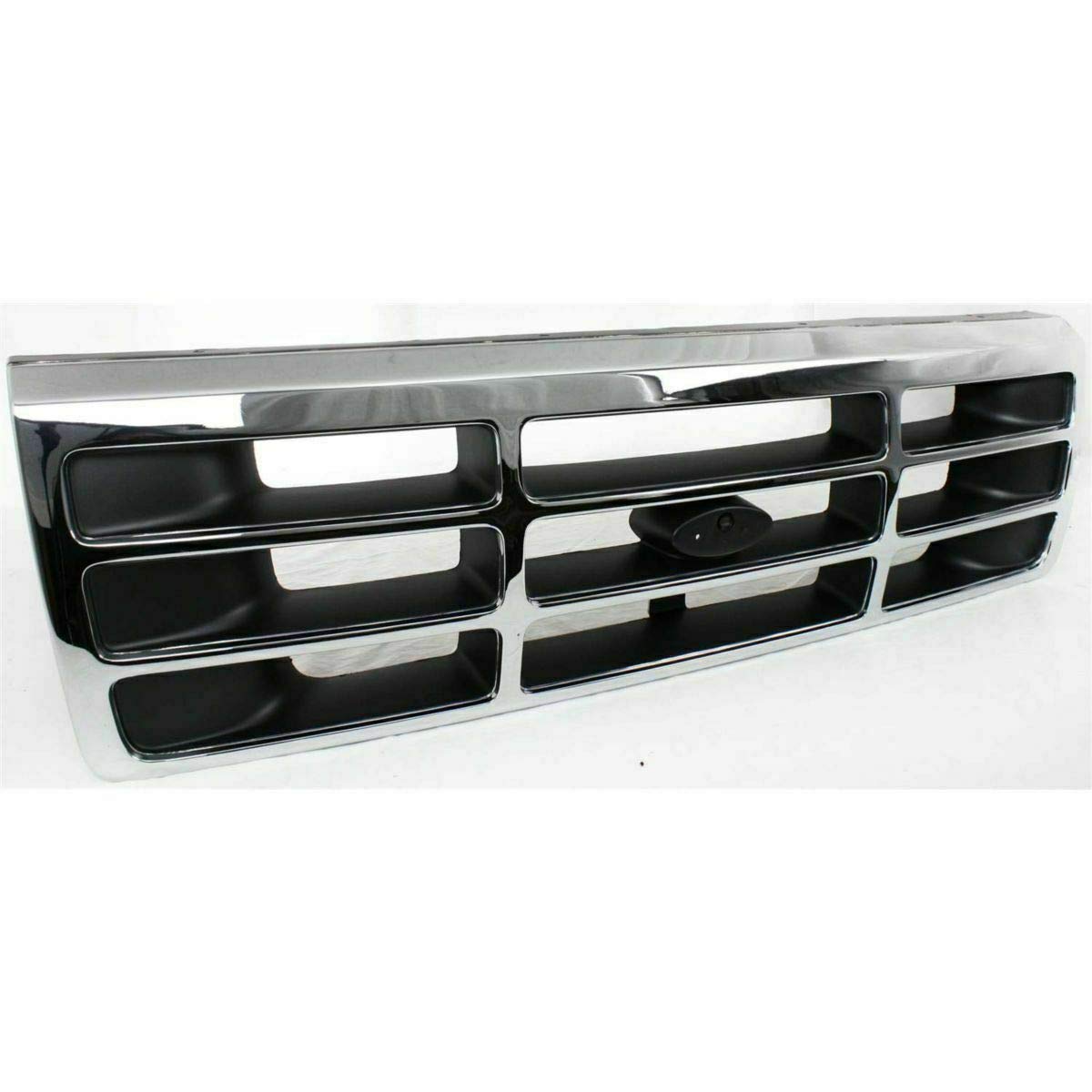 New Front Grille Chrome Shell & Primed Insert + Head Light Trim Door Right Passenger & Left Driver Side For 1992-1996 Bronco / 1992-1997 Ford F-150 F-250 F-350 Direct Replacement F4TZ8200A F2TZ13064C