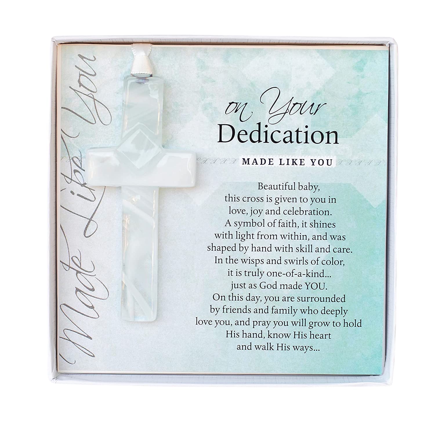 Handmade in USA Glass Cross With Sentiment - Perfect Baby Dedication Gift/Keepsake