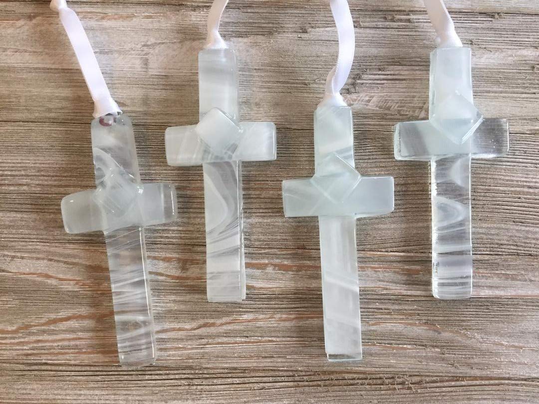 Handmade in USA Glass Cross With Sentiment - Perfect Baby Dedication Gift/Keepsake