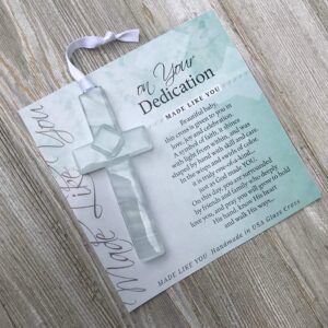 Handmade in USA Glass Cross With Sentiment - Perfect Baby Dedication Gift/Keepsake