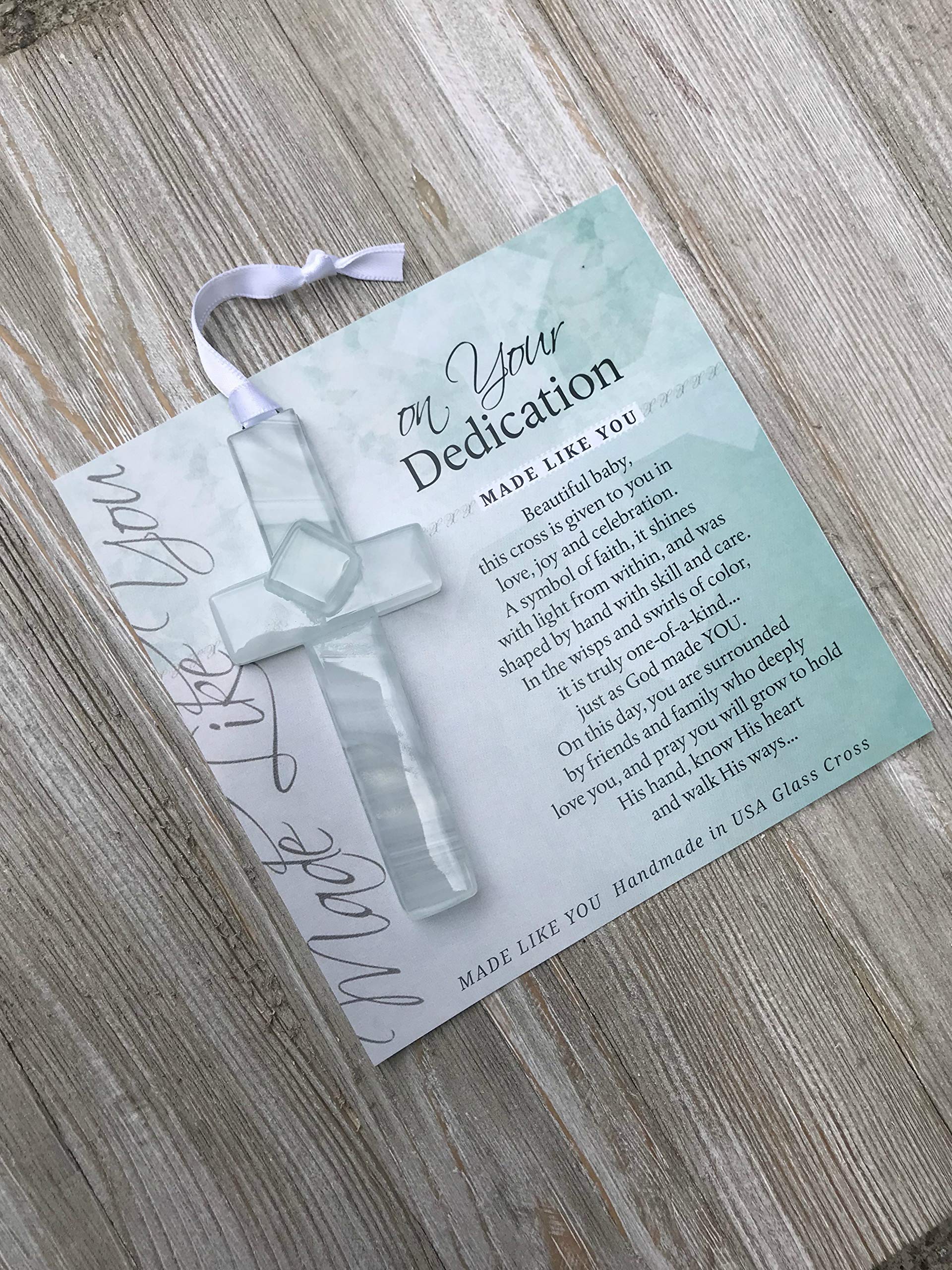 Handmade in USA Glass Cross With Sentiment - Perfect Baby Dedication Gift/Keepsake