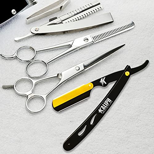 Kaliph Professional Barber Straight Razor For Men - Premium Pack of 2Pcs Shavette Straight Razor With 100 Shaving Blades - Salon Quality Men's Manual Cut Throat Razor For Close Shaving (Black & Gold)