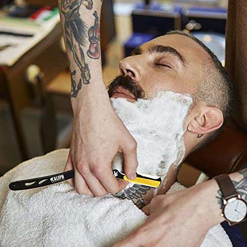 Kaliph Professional Barber Straight Razor For Men - Premium Pack of 2Pcs Shavette Straight Razor With 100 Shaving Blades - Salon Quality Men's Manual Cut Throat Razor For Close Shaving (Black & Gold)