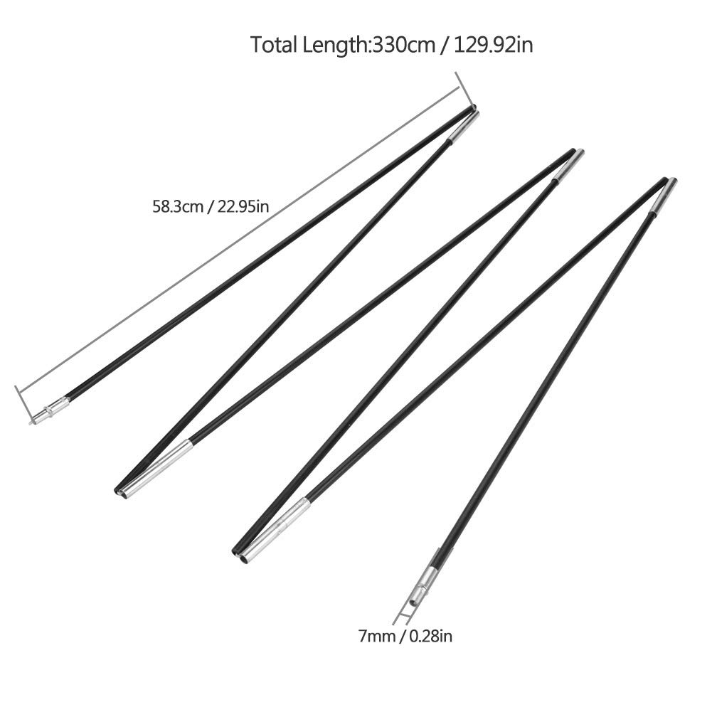 Camping Tent Pole, Fiberglass Foldable Camping Tent Pole 6 Segments Outdoor Retractable Sunshelter Camping Tent Support Rods Awning Frames Kit