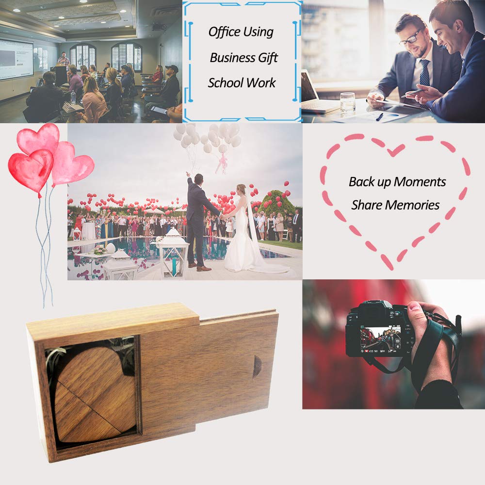 Heart Shaped Wood Flash Drive 32GB USB3.0 with Gift Box, FEWINA Wooden USB Drive 32G USB 3.0 Super-Speed Thumb Drive Jump Drive Wooden Box Ideal Gift for Birthday/Anniversary/Wedding