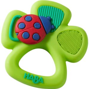 haba lucky shamrock safe silicone teether and grasping toy for developmental and sensory play for babies 6 months and up - dishwasher safe