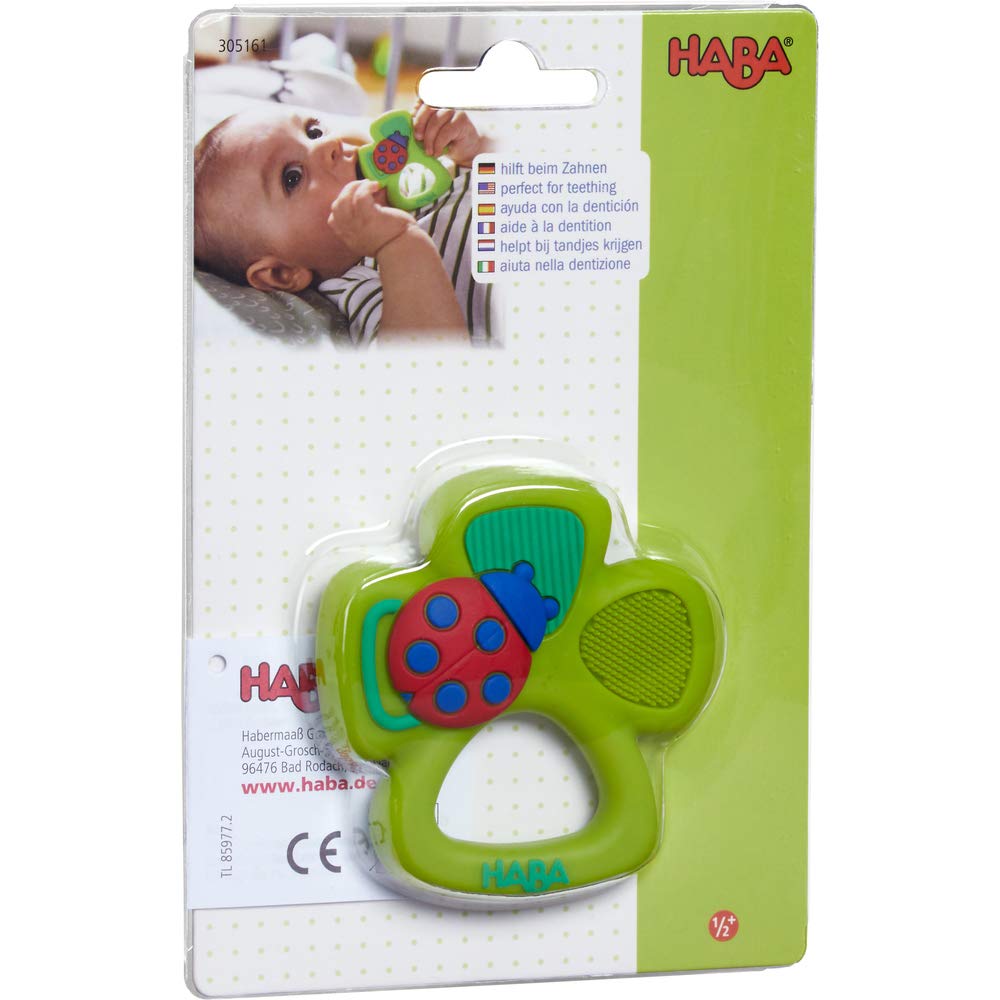 HABA Lucky Shamrock Safe Silicone Teether and Grasping Toy for Developmental and Sensory Play for Babies 6 Months and Up - Dishwasher Safe