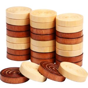 48 pieces wooden checkers 1.06 inch wooden checkers pieces with stackable ridge in drawstring storage pouch red black dark brown wood color (dark brown, natural color)