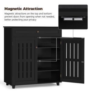 Yaheetech Shoe Cabinet Bathroom Storage Cabinet with 1 Drawer & Adjustable Shelf, Shoe Rack Pinter Stand for Home Office, Black