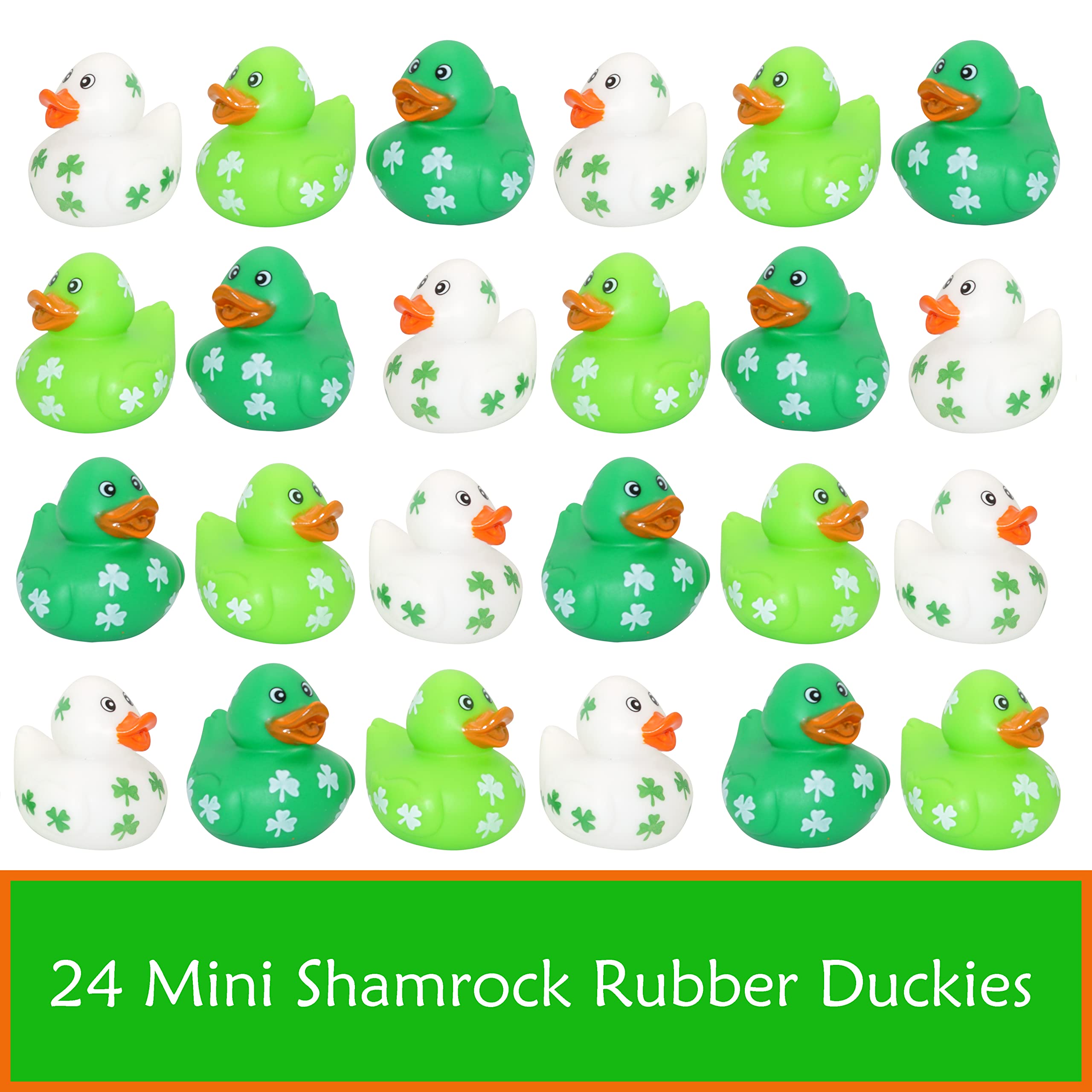 4E's Novelty 24 Pack St Patricks Day Rubber Ducks - 2 inch Shmrock Rubber Duckies Bulk - Saint Pattys Day Irish Gifts for Adults Kids Party Favors Accessories, Jeep Ducking