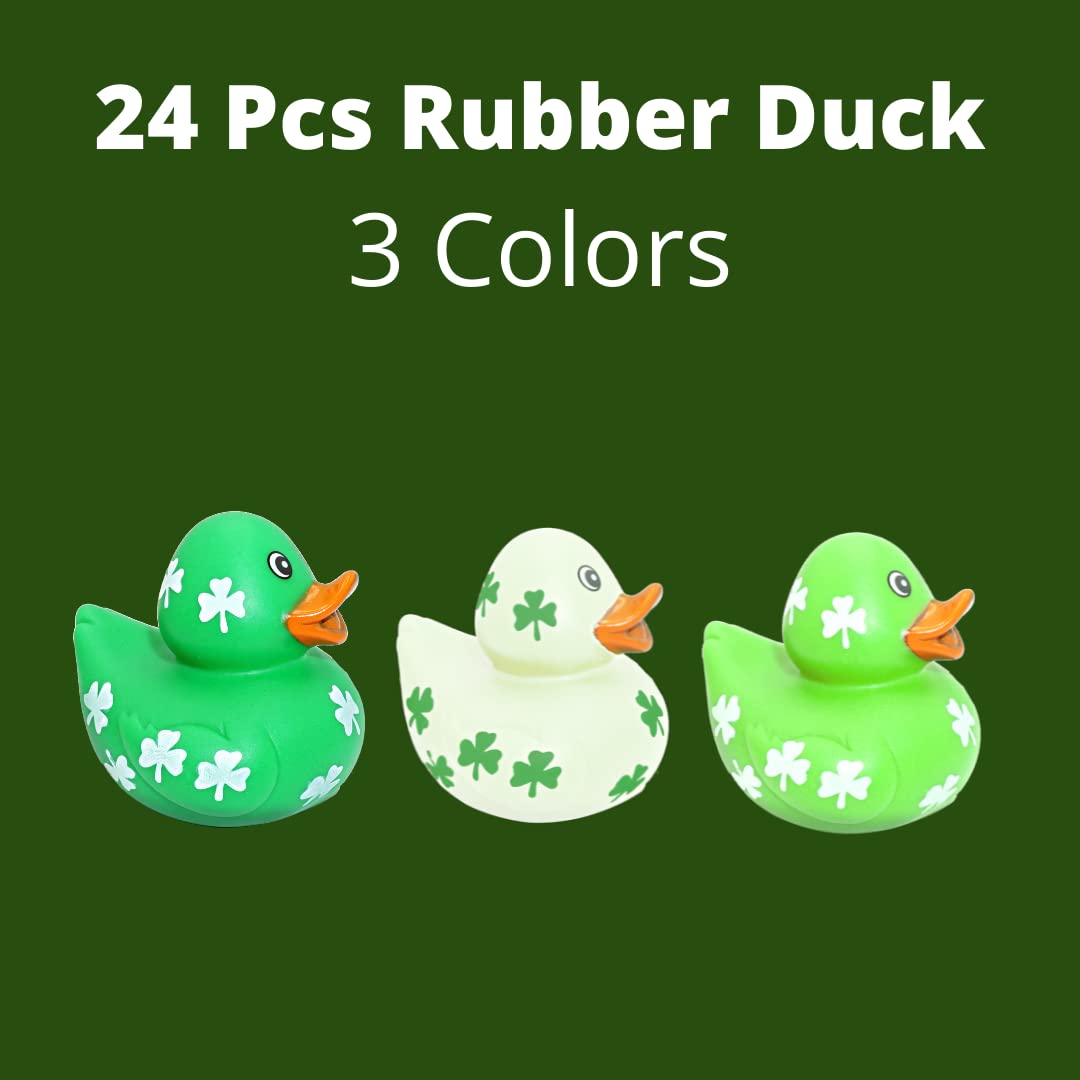 4E's Novelty 24 Pack St Patricks Day Rubber Ducks - 2 inch Shmrock Rubber Duckies Bulk - Saint Pattys Day Irish Gifts for Adults Kids Party Favors Accessories, Jeep Ducking