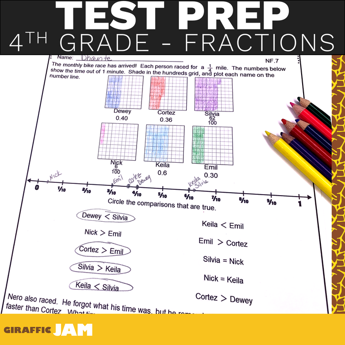 4th Grade Fractions Test Prep Performance Tasks