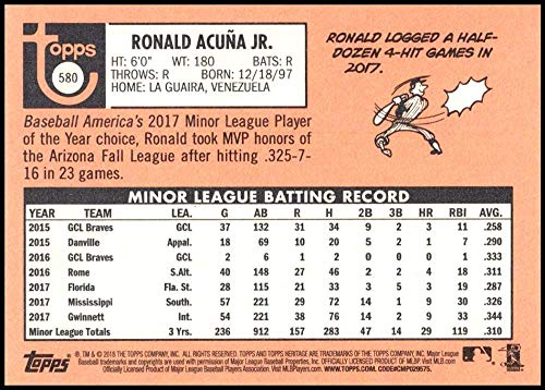 2018 Topps Heritage High Number #580 Ronald Acuna Jr. RC Rookie Atlanta Braves MLB Baseball Card