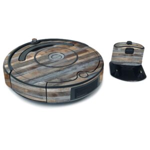 mightyskins skin for irobot roomba 675 max coverage - gray wood | protective, durable, and unique vinyl decal wrap cover | easy to apply, remove, and change styles | made in the usa (irro675-gray wood)