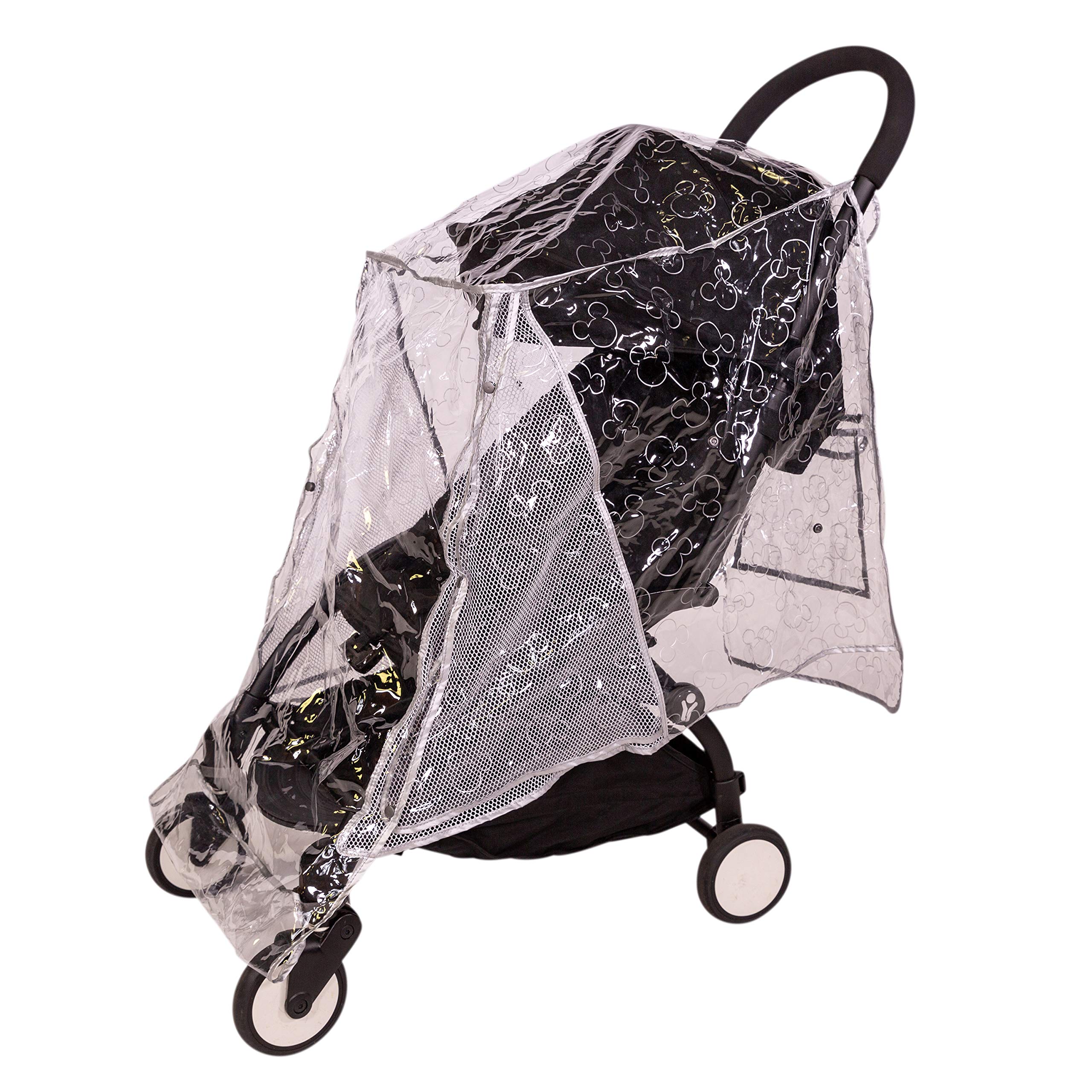 Disney Baby by J.L. Childress Universal Stroller Rain Cover - Disney Stroller Accessory - Disney World Travel Essential - Mickey Mouse Pattern - Storage Pocket - Clear/Silver