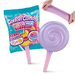 oosh slime cotton candy color mix surprise by zuru (pink handle purple slime) scented, fluffy, soft, stretchy, stress relief, party favors, non-stick, purple lolipop and pink handle