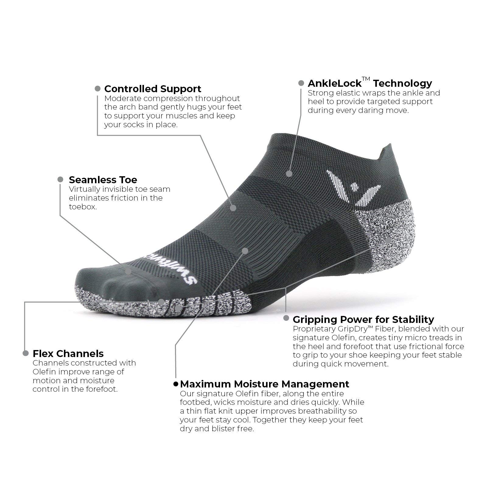 Swiftwick- FLITE XT ZERO Non-Slip Running Socks, Golf Socks, Ultimate Stability (White, Medium)