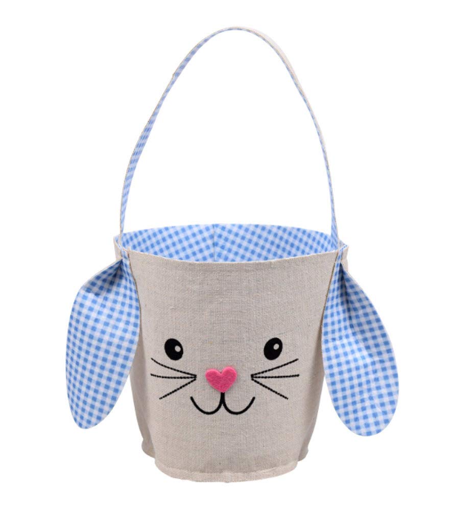 Easter Basket with Bunny Ears and Handle for Toddler Boys or Girls (Blue)