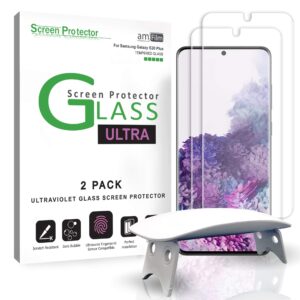 amfilm ultra glass screen protector for galaxy s20 plus, tempered glass, 2 pack