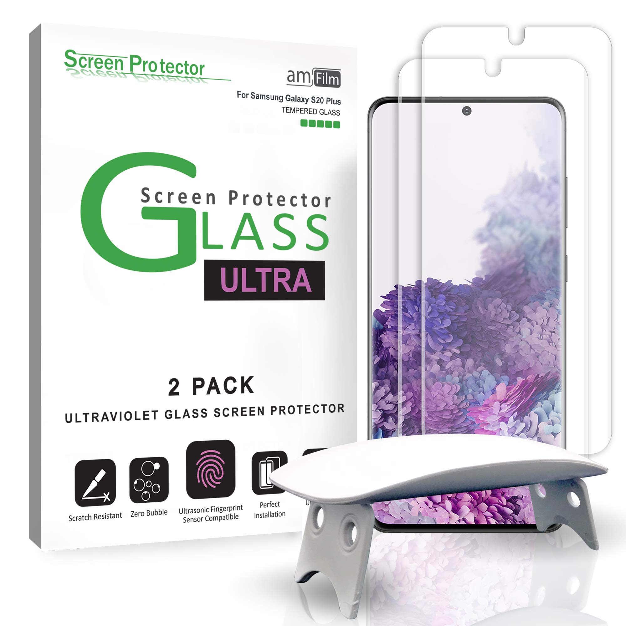 amFilm Ultra Glass Screen Protector for Galaxy S20 Plus, Tempered Glass, 2 Pack