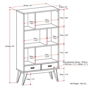 SIMPLIHOME Draper SOLID HARDWOOD 35 Inch Mid Century Modern Wide Bookcase and Storage Unit in White, For the Living Room, Study Room and Office