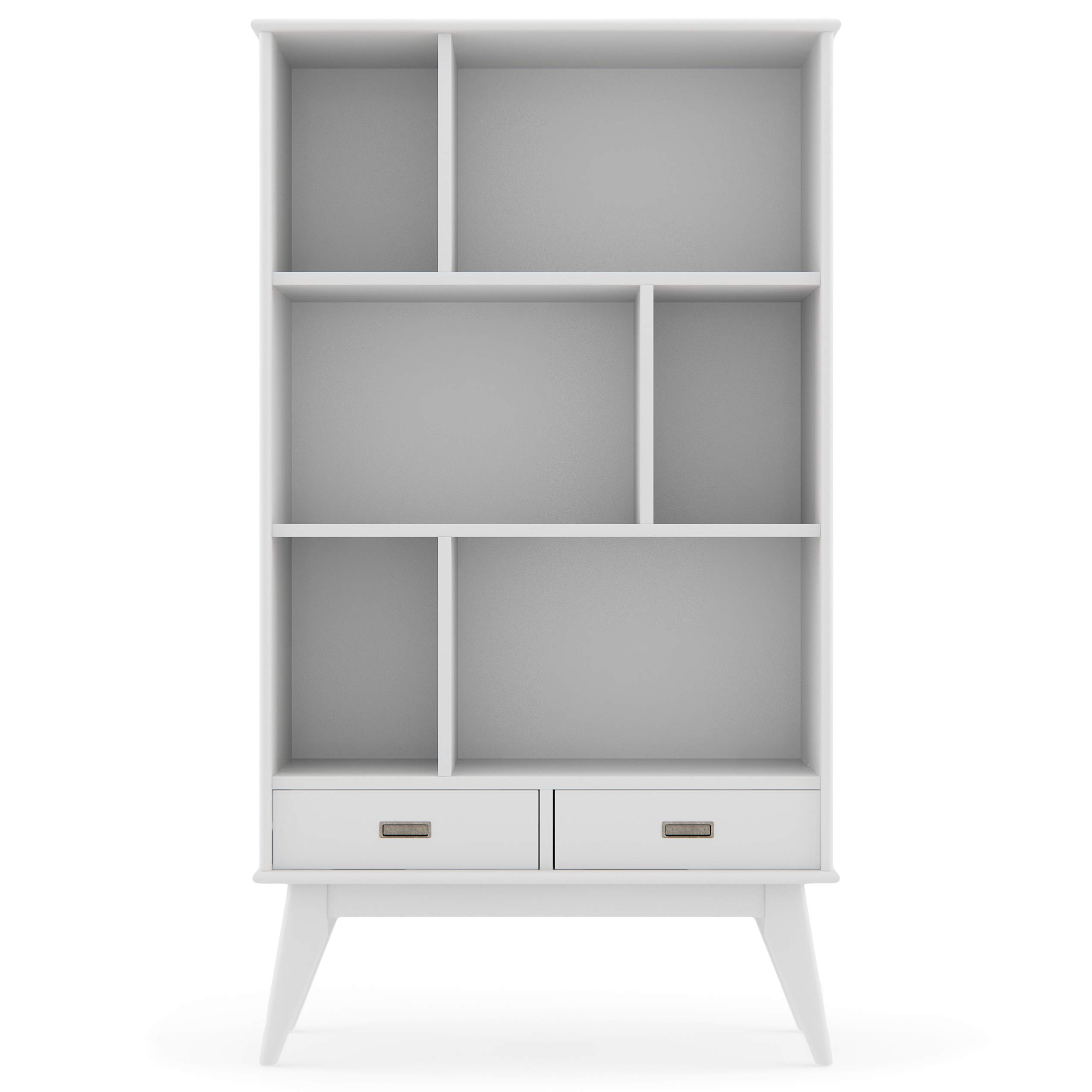 SIMPLIHOME Draper SOLID HARDWOOD 35 Inch Mid Century Modern Wide Bookcase and Storage Unit in White, For the Living Room, Study Room and Office