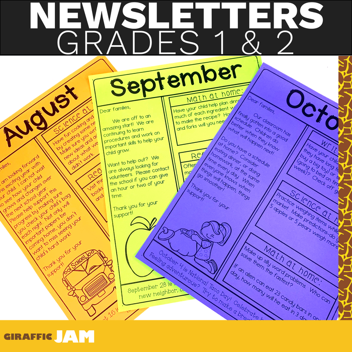 No Prep Grades 1 and 2 Classroom Newsletters