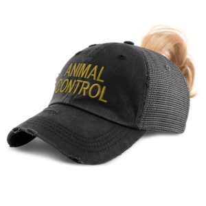 Womens Ponytail Cap Animal Control Investigate C Embroidery Cotton Distressed Trucker Hats Strap Closure Black Design Only