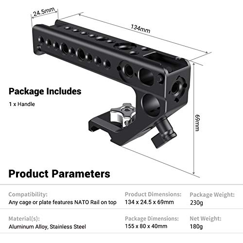 SMALLRIG Top Handle Grip for NATO Rail Standard with Locating Hole, Anti-Off Designed Cold Shoe Mounts,15mm Rod Clamp for DSLR Camera, Camera Cage - HTN2439