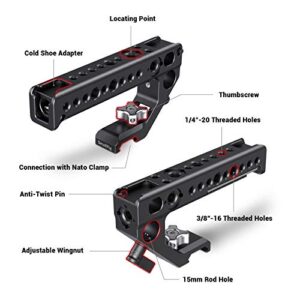 SMALLRIG Top Handle Grip for NATO Rail Standard with Locating Hole, Anti-Off Designed Cold Shoe Mounts,15mm Rod Clamp for DSLR Camera, Camera Cage - HTN2439