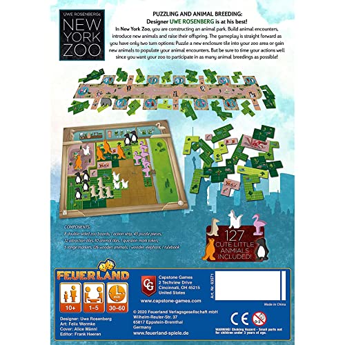 Capstone Games: New York Zoo, Strategy Board Game, Build Your Own Zoo, Easy to Learn, 1 to 5 Players, 60 Minute Play Time, for Ages 10 and Up