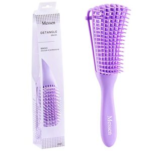 messen purple detangling brush for natural black hair detangler for afro america textured 3a to 4c kinky curly wavy eliminate knots while exfoliating your scalp and stimulate blood circulation(1 pack)