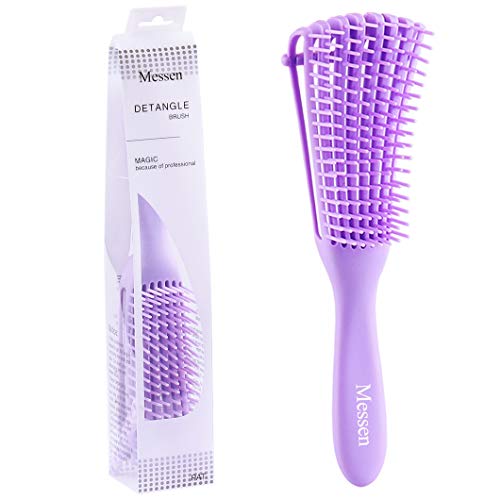 Messen Purple Detangling Brush for Natural Black Hair Detangler for Afro America Textured 3a to 4c Kinky Curly Wavy Eliminate Knots While Exfoliating Your Scalp and Stimulate Blood Circulation(1 Pack)