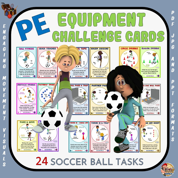 PE Equipment Challenge Cards: 24 Soccer Ball Tasks- Great for Distance Learning