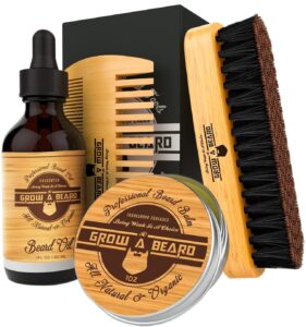 beard brush, beard comb, beard oil, & beard balm grooming kit for men's care, travel bamboo facial hair set for growth, styling, shine & softness, great gifts for him