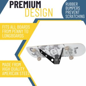 Koova Skateboard Wall Mount Rack Holder | Creative Deck Display | Home or Garage Longboard Storage | Scooter Hanger | Easy Install - Hardware Incl. | Heavy Duty Powder Coated Steel Frame | USA Made