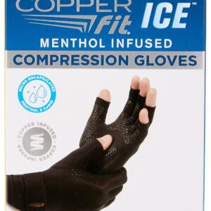 Copper Fit ICE Compression Gloves Infused with Menthol, Black, Small/Medium