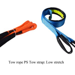 QIQU Car Towing Rope with Pair Soft Shackle to Replace Tow Strap for ATV UTV Car Vehicle Recovery Towing (Orange, 1/2inch*20ft)