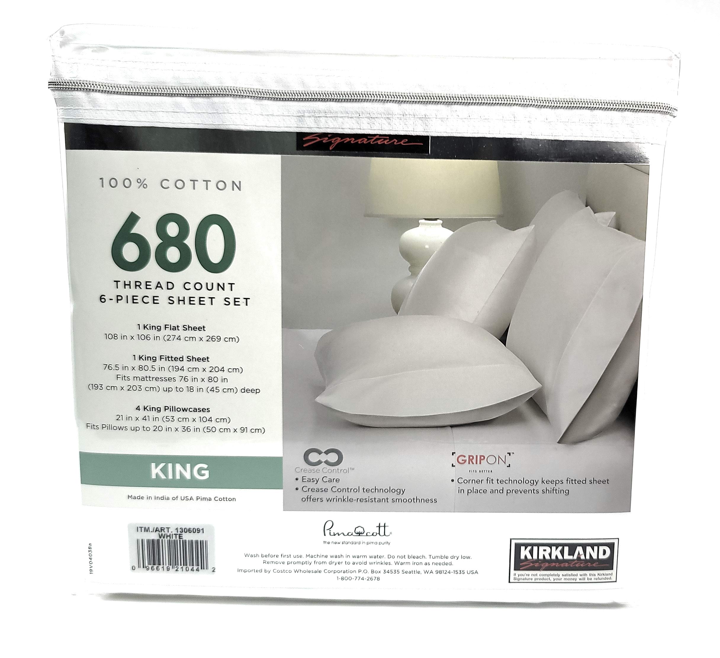 King White 680 Thread Count Kirkland Sheet Set 6 Piece Deep Pockets