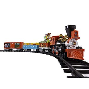 lionel battery-operated disney toy story toy train set with locomotive, train cars, track & remote with authentic train sounds, & lights for kids 4+