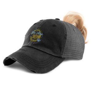 Speedy Pros Womens Ponytail Cap Blue Skies Sunshine Summer Embroidery Cotton Distressed Trucker Hats Strap Closure Black