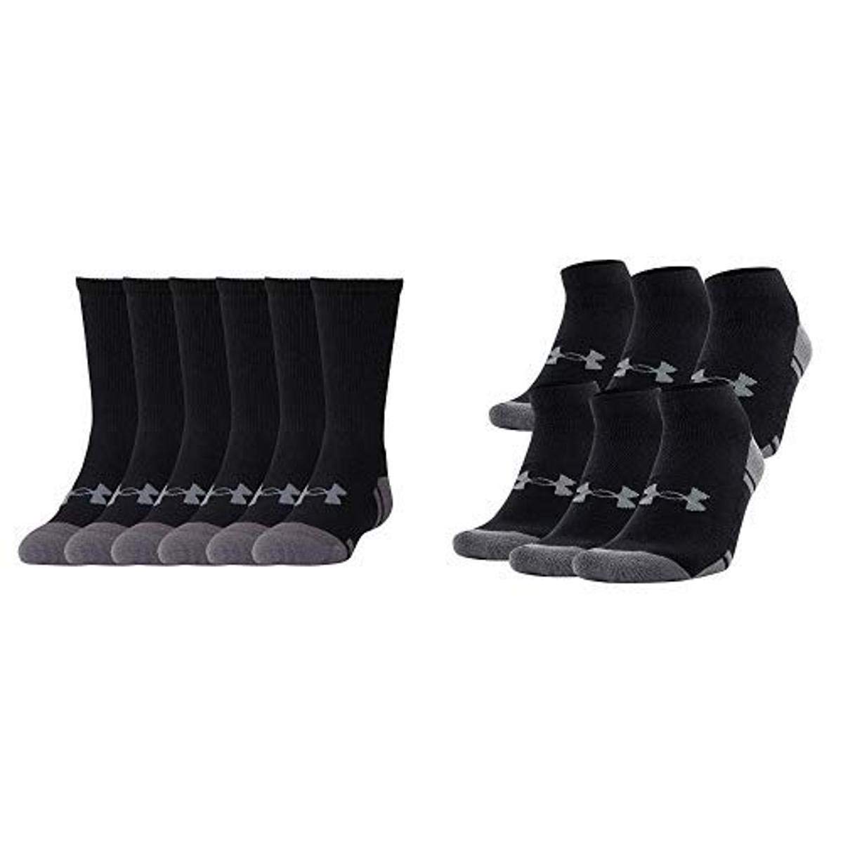 Under Armour Youth Resistor 3.0 Crew Socks, 6-Pairs, Black/Graphite, Youth Large & Under Armour Youth Resistor 3.0 Low Cut Socks, 6-Pairs, Black/Graphite, Youth Large - U2911P6-001