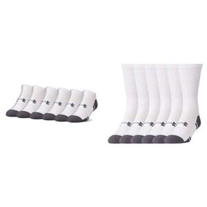 under armour adult resistor 3.0 no show socks, 6-pairs, white/graphite, shoe size: mens 8-12, womens 9-12 adult resistor 3.0 crew socks, 6-pairs, white/graphite, large