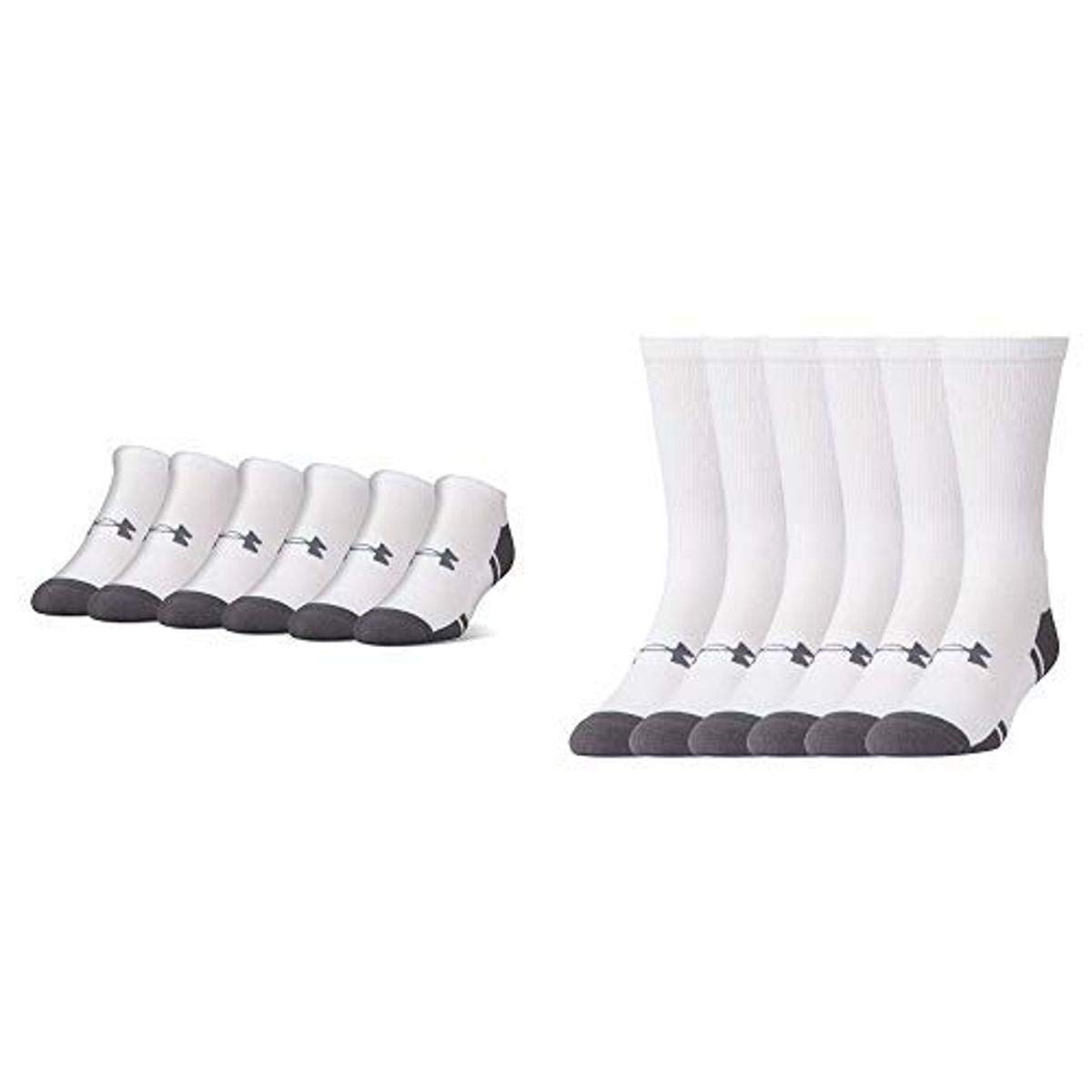 Under Armour Adult Resistor 3.0 No Show Socks, 6-Pairs, White/Graphite, Shoe Size: Mens 8-12, Womens 9-12 Adult Resistor 3.0 Crew Socks, 6-Pairs, White/Graphite, Large